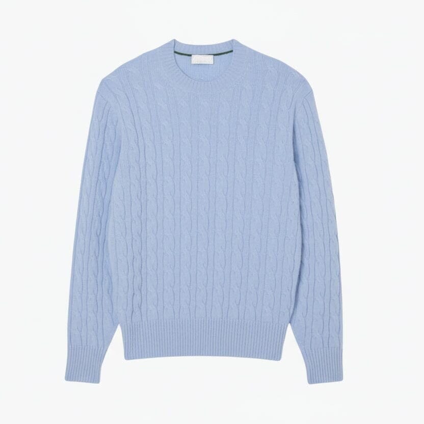 Cable Knit Carded Wool Crew Neck Sweater