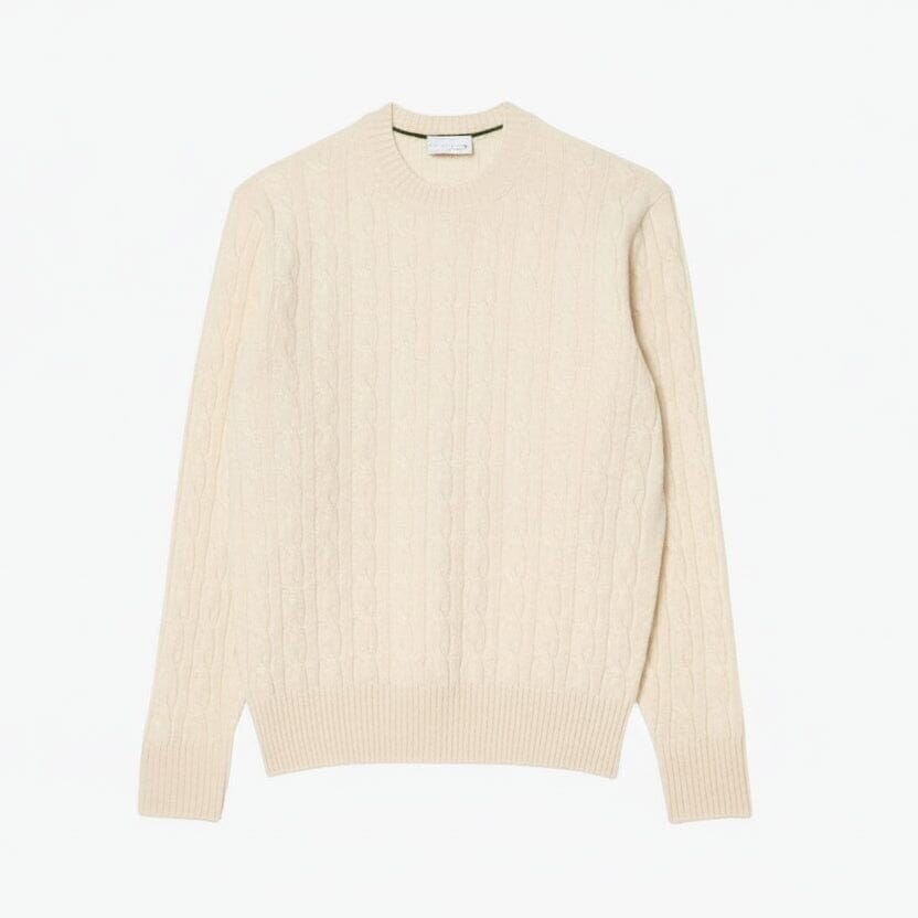 Cable Knit Carded Wool Crew Neck Sweater