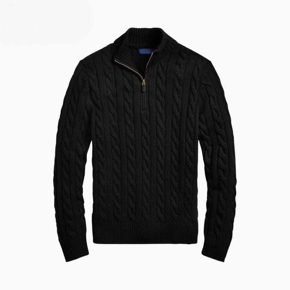 Chunky Cable-Knit Cotton Quarter-Zip Sweater