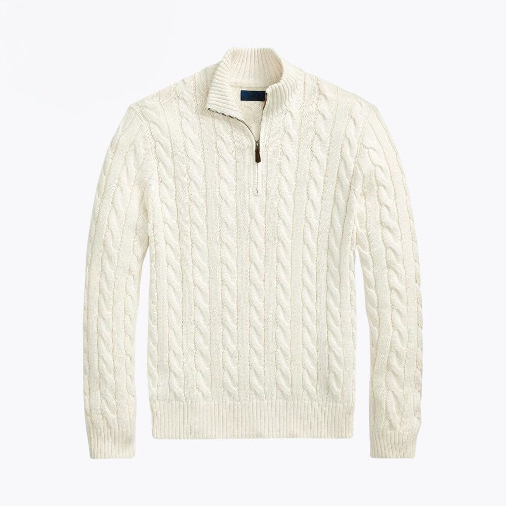 Chunky Cable-Knit Cotton Quarter-Zip Sweater