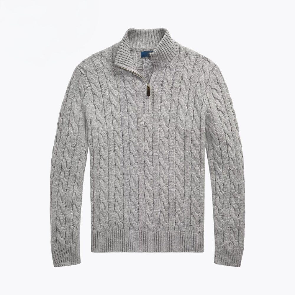 Chunky Cable-Knit Cotton Quarter-Zip Sweater