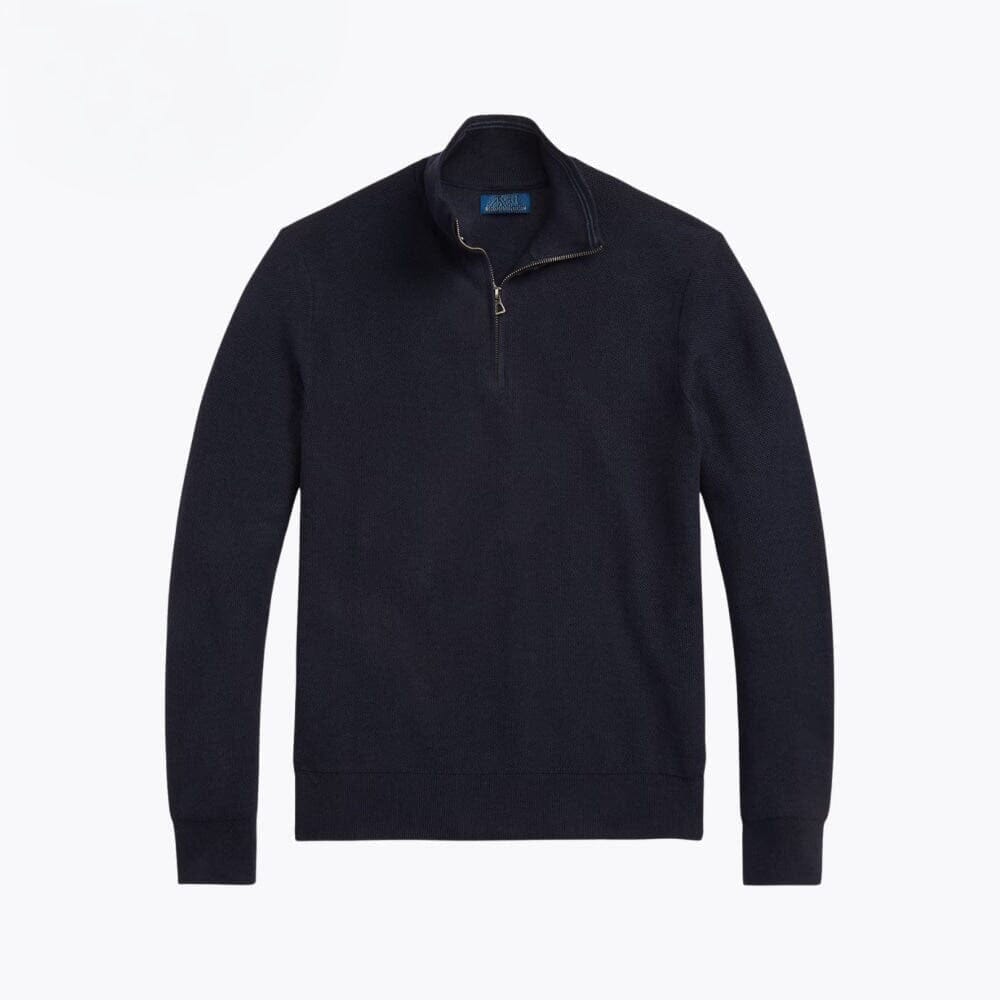 Mesh-Knit Cotton Quarter-Zip Sweater