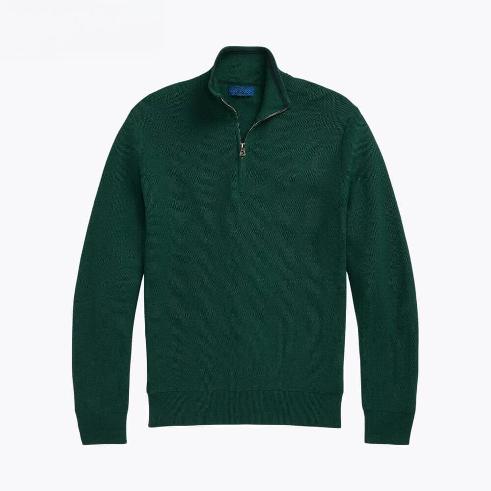 Mesh-Knit Cotton Quarter-Zip Sweater