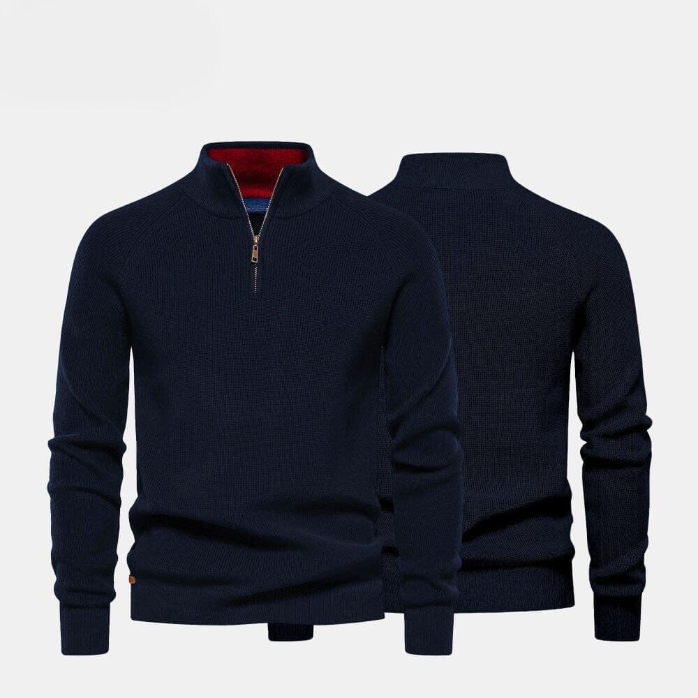 Zip Cable-Knit Wool Knit Sweater